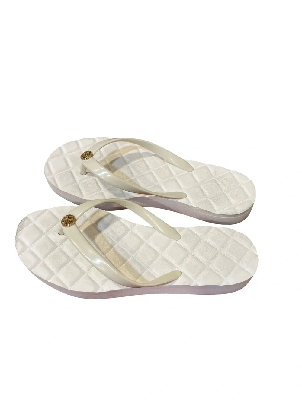 Tory Burch Willa Ivory Quilted Platform Thong Sandals with Gold Logo 8